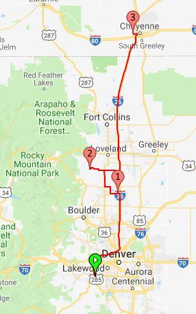 2019 Route from Morrison Colorado to Cheyenne Wyoming