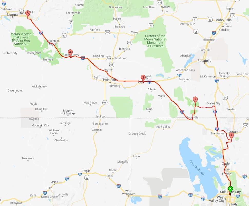 2018 Route Salt Lake Utah to Boise Idaho