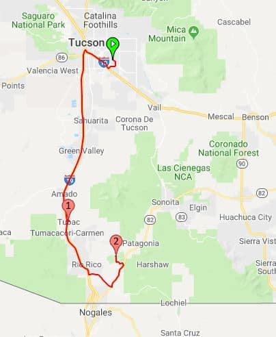 From Tucson Arizona to Patagonia Lake State Park Arizona map