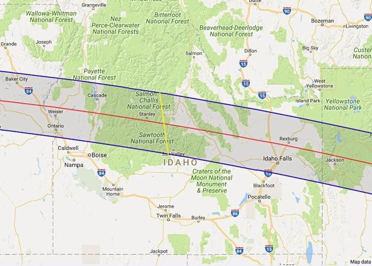 Total Solar Eclipse Map 2017 Idaho