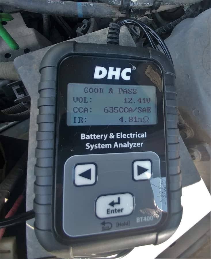 DHC Tester on my car battery. Factory spec CCA is 640 and my reading was 635. Happy-happy.