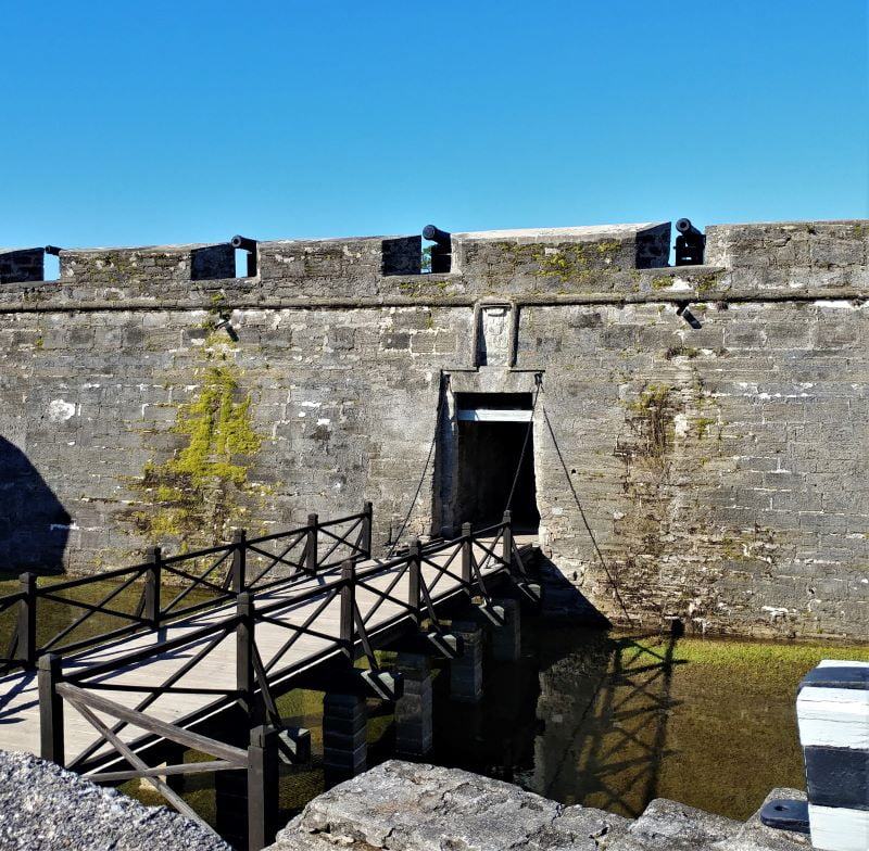 Draw bridge and gate house across the moat leading to the courtyard at the Castillo de San Marcos at Saint Augustine.