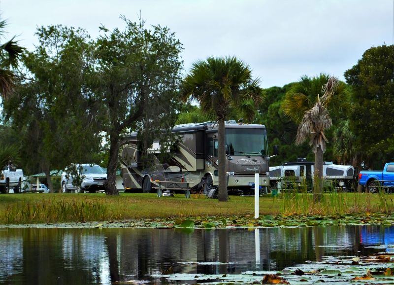 Our campsite at Savannas Recreation Area is right on the water.