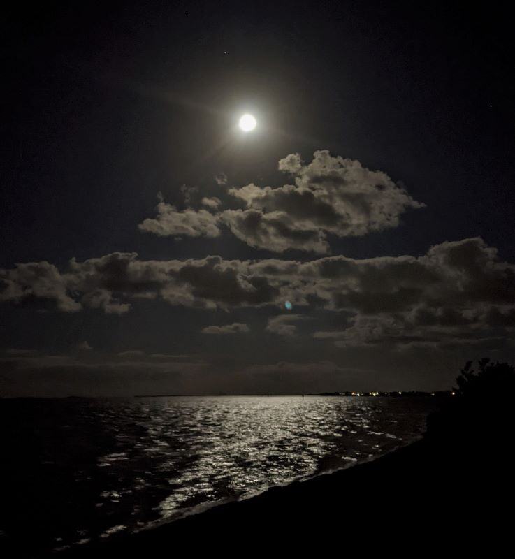 Tami hand held her camera of the full moon on the beach at Key West.
