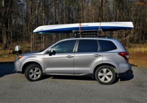Full-time RV Travel Adventure 1 Our Subaru with our Hurricane kayaks on the roof.