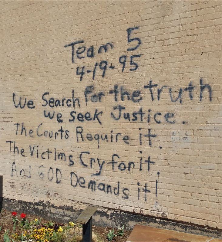 Rescue team five inscriptions at the Oklahoma City Federal building memorial.