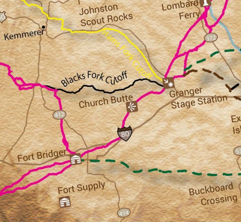 Oregon Trail Map Fort Bridger across Wyoming