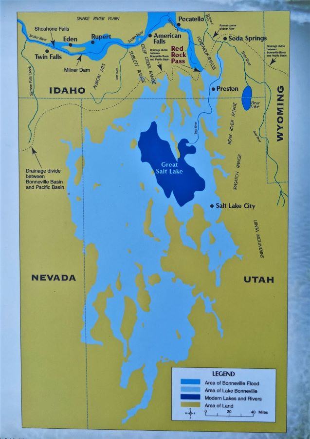 Outline of Lake Bonneville in Utah. When the dam broke, the flood went all the way across Idaho. 