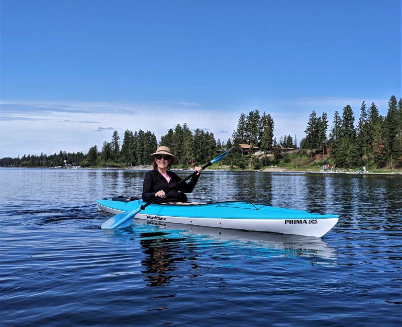 Tami having a kayak adventure at Clear Lake Washington.