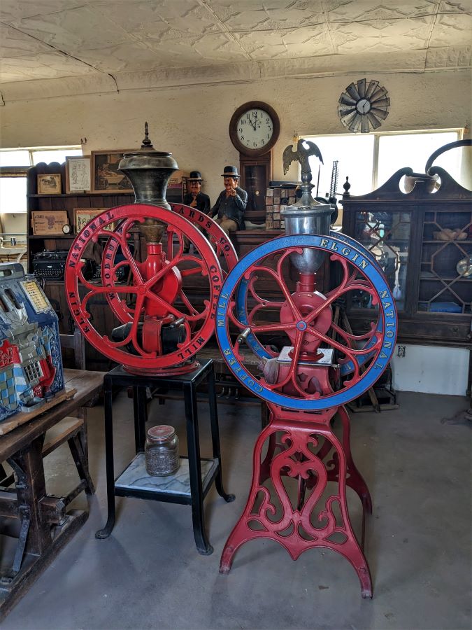 Antique coffee grinders in the farmhouse. These are so big, they probably should be in the general store.