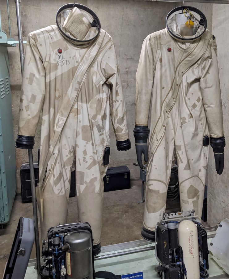 Liquid hydrazine refueling crew exposure suits at the Titan Missile Museum.