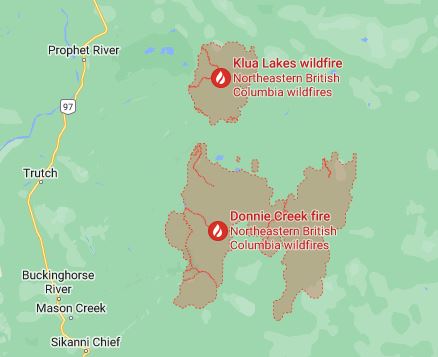 Donnie Creek and Klua Lakes fire zones.