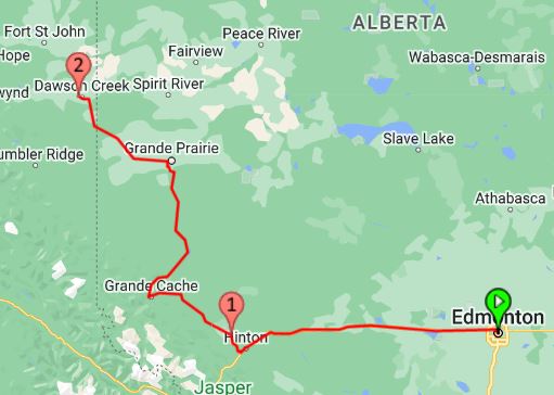 Our route around the wildfires at Fox Creek