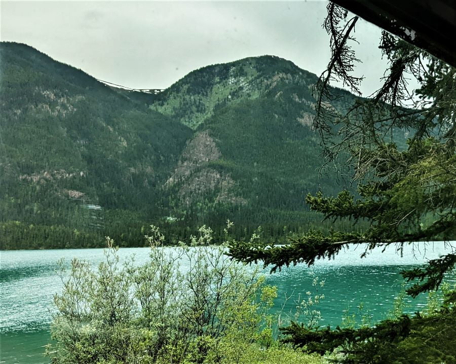 Muncho Lake photo from inside our RV at the McDonald Campground