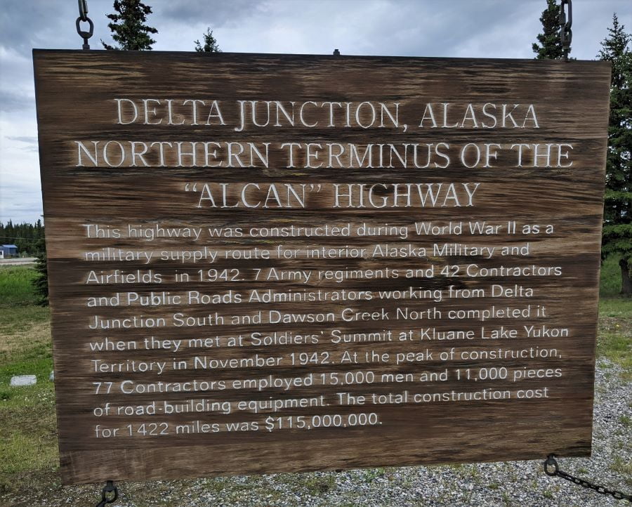 The information sign at the northern end of the Alaska Highway in Delta Junction.