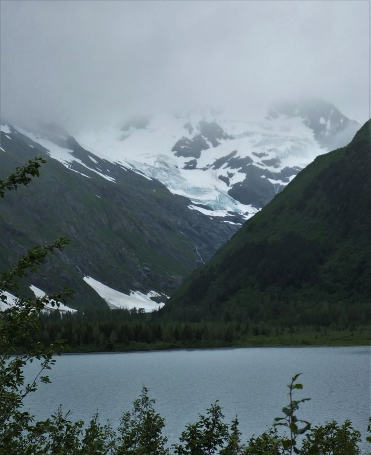 A view of part of Portage Glacier and Portage Lake.