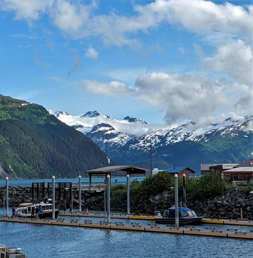 FoxRVTravel.com Boat docks and mountains in Whittier Alaska