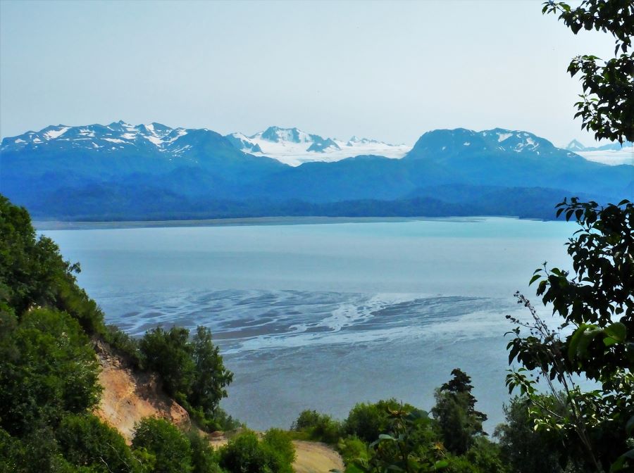 View of the Dixon Glaciers in Kenai State Park taken from near the end of the road across Kachemak Bay.