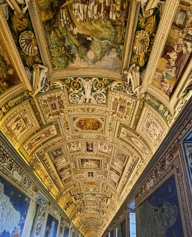 Stunning Ceiling Frescos in the Vatican Museum 7 Ceiling frescos of the Gallery of Maps in the Vatican Museum. These frescoes were created by Mannerist artists like Cesare Nebbia and Girolamo Muziano, and they often portray saints receiving miracles. Photo from FoxRVTravel article Stunning Ceiling Frescos in the Vatican Museum