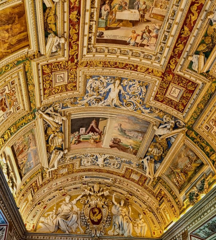 Stunning Ceiling Frescos in the Vatican Museum 8 Ceiling frescos of the Gallery of Maps in the Vatican Museum. These frescoes were created by Mannerist artists like Cesare Nebbia and Girolamo Muziano, and they often portray saints receiving miracles. Photo from FoxRVTravel article Stunning Ceiling Frescos in the Vatican Museum