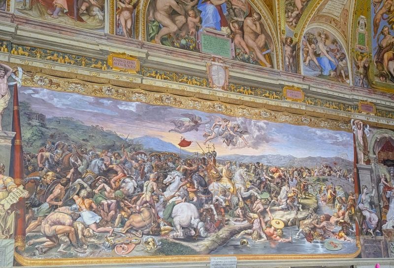 Splendid frescos in the Vatican Museum 9 The Battle of Milvian Bridge fresco by Giulio Romano.  Photo from FoxRVTravel article Splendid frescos in the Vatican Museum