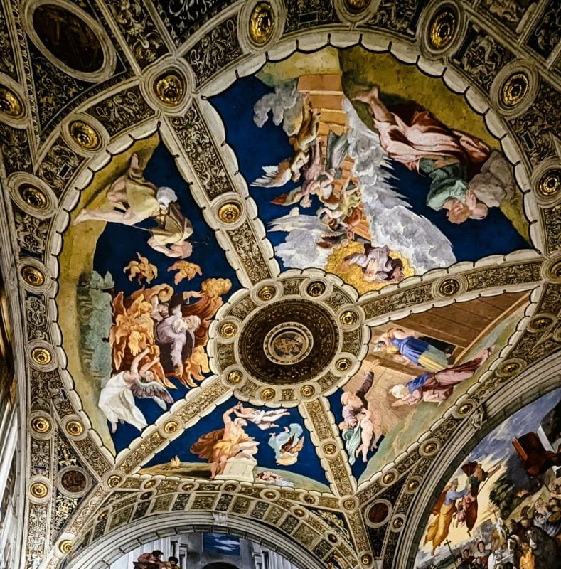 Stunning Ceiling Frescos in the Vatican Museum 5 These ceiling frescos on the vault are attributed to Luca Signorelli, Bramantino, Lorenzo Lotto and Cesare da Sesto are preserved: they are part of the first decoration commissioned by Julius II. Photo from FoxRVTravel article Stunning Ceiling Frescos in the Vatican Museum
