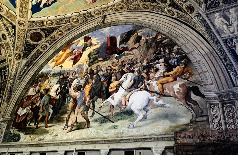 Splendid frescos in the Vatican Museum 7 The meeting between Leo the Great fresco by Raphael.  Photo from FoxRVTravel article Splendid frescos in the Vatican Museum