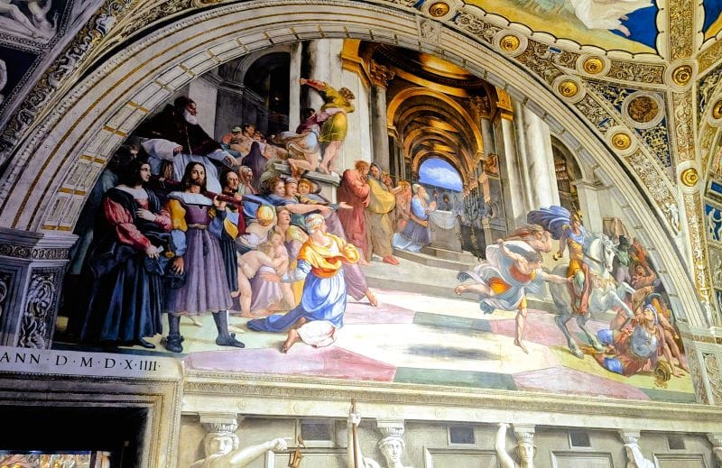 Splendid frescos in the Vatican Museum 6 The Expulsion of Heliodorus from the Temple. Fresco by Raphael.  Photo from FoxRVTravel article Splendid frescos in the Vatican Museum