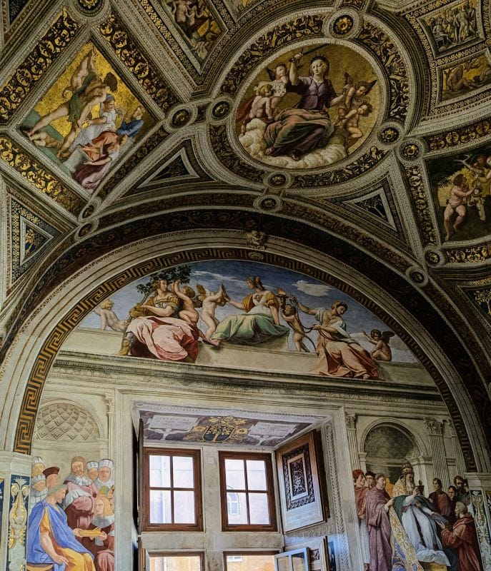 Splendid frescos in the Vatican Museum 5 Cardinal and the Theological Virtues. Fresco by Raphael.  Photo from FoxRVTravel article Splendid frescos in the Vatican Museum