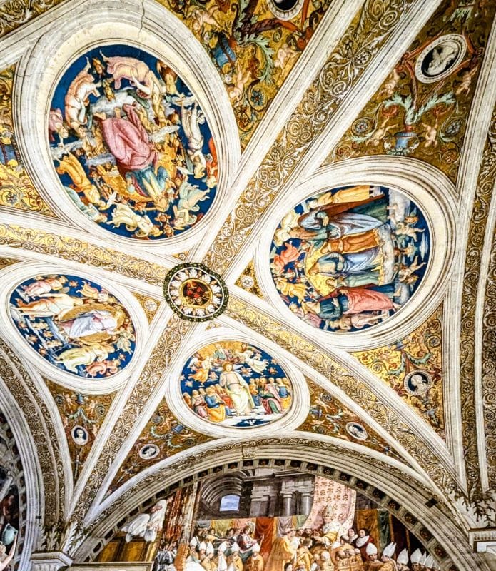 Stunning Ceiling Frescos in the Vatican Museum 4 Raphael's ceiling frescos in the Vatican Museum in Rome. Photo from FoxRVTravel article Stunning Ceiling Frescos in the Vatican Museum