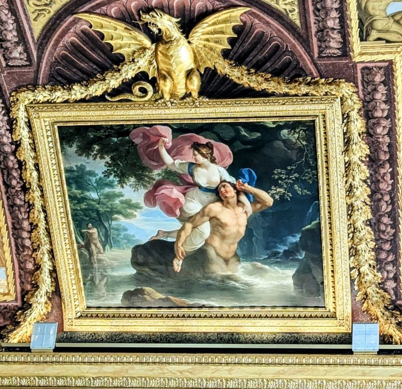 Masterpiece frescos in the Borghese Gallery 8 "The centaur Nessus kidnaps Deianira" painting by Achelous Christoph Unterberger1784-86 Photo from FoxRVTravel Masterpiece Frescos in the Borghese Gallery.