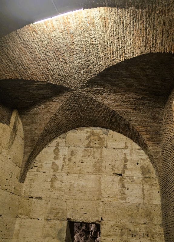 A 2000 year old arch structure below ground level still stands holding up the seating area in the Colosseum. Photos are from FoxRVTravel article "The Roman Colosseum."