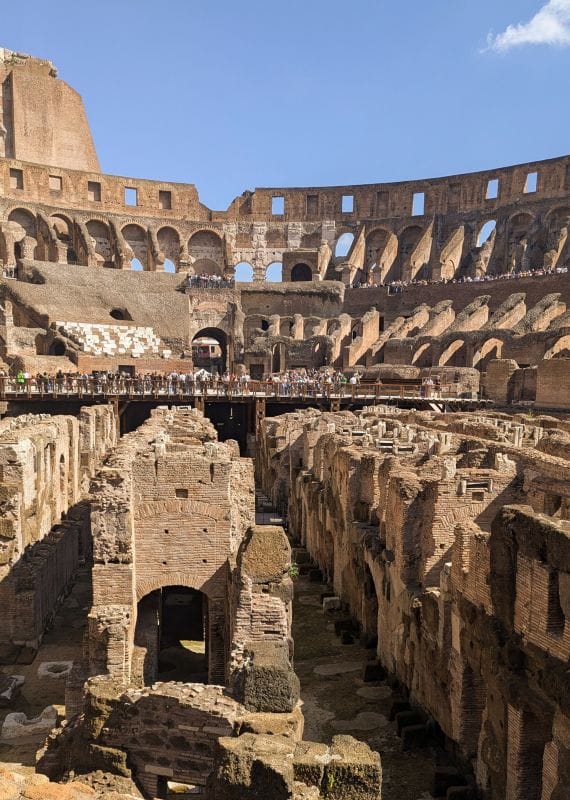 Looking across the structure at the Colosseum these walls held up the arena floor and the passageways were occupied by the event staff, gladiators and wild animals. Photos are from FoxRVTravel article "The Roman Colosseum"