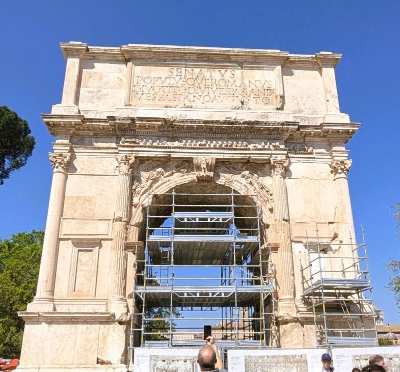 The Arch of Titus is located at the west end of the Via Sacra opposite the Arch of Constantine. This arch is the start of the forum and is the arch conquering Roman armies would march through on their return from Victory. Photos are from the FoxRVTravel article “The Roman Forum.”