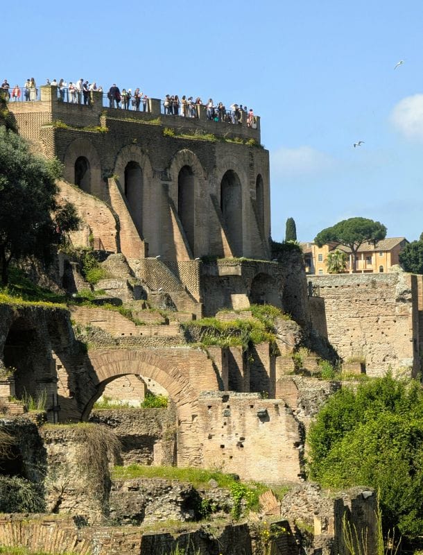 To the left of Palatine Hill looking west, south of the Capitoline Hill. Photos are from the FoxRVTravel article “The Roman Forum.”