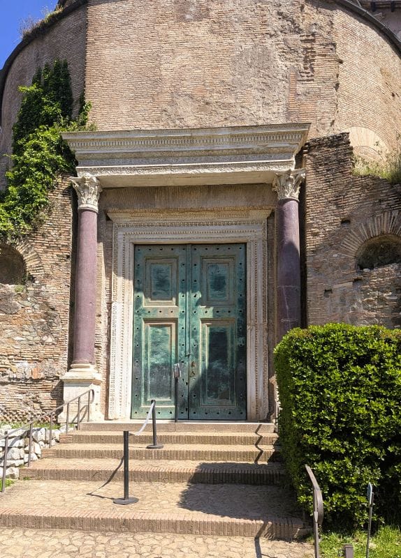 The Temple of Romulus was converted into the Church Santi Cosma e Damiano. Saints Cosmas and Damian were two brothers, doctors and Christian martyrs, who performed miracles of healing. They are venerated as the patron saints of doctors and surgeons, and their feast day is September 26. They are also known as "Holy Doctors". Photos are from the FoxRVTravel article “The Roman Forum.”