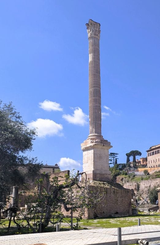 The Column of Phocas is a monument associated with the Roman victory over the Ostrogothic Kingdom by Justinian in 535 A.D. The Ostrogoths were a barbarian kingdom of the eastern Goths located in Germany and France. The Goths attacked and sacked Rome including all of Italy in 493 A.D. Photos are from the FoxRVTravel article “The Roman Forum.”