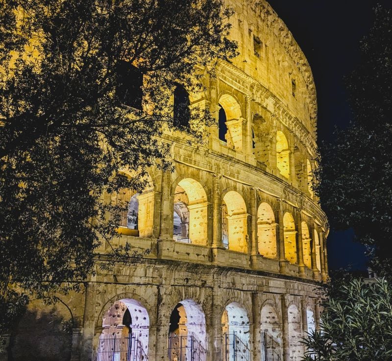 I almost didn't get this nighttime shot because of the trees. Overall I am very pleased with it. Photos are from the FoxRVTravel article “The Roman Colosseum.”