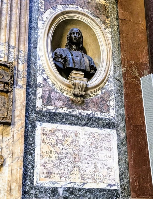 The Pantheon is amazing 12 Bust of the painter Raphael (Giuseppe Fabris) The photos are from the FoxRVTravel article “The Pantheon is Amazing.”