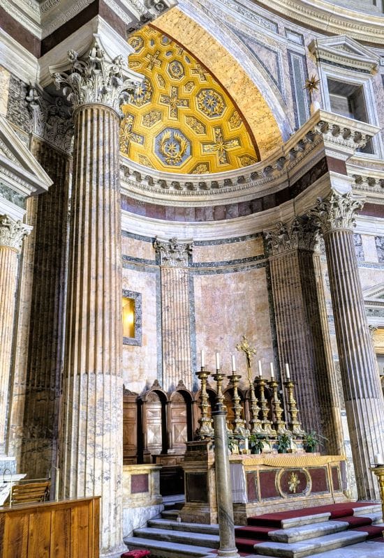 The Pantheon is amazing 11 The present high altars and the apses inside were commissioned by Pope Clement XI (1700–1721) and designed by Alessandro Specchi. The photos are from the FoxRVTravel article “The Pantheon is Amazing.”