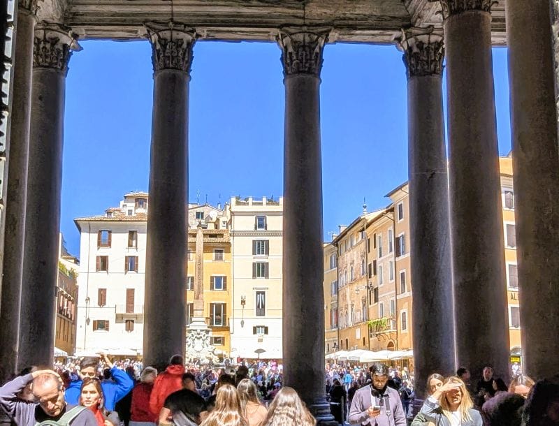 The Pantheon is amazing 4 Inside the Pantheon looking at the square and at the obelisk, part of the fountain's design, is an ancient Egyptian monolith.  Photos are from the FoxRVTravel article “The Pantheon is Amazing.”