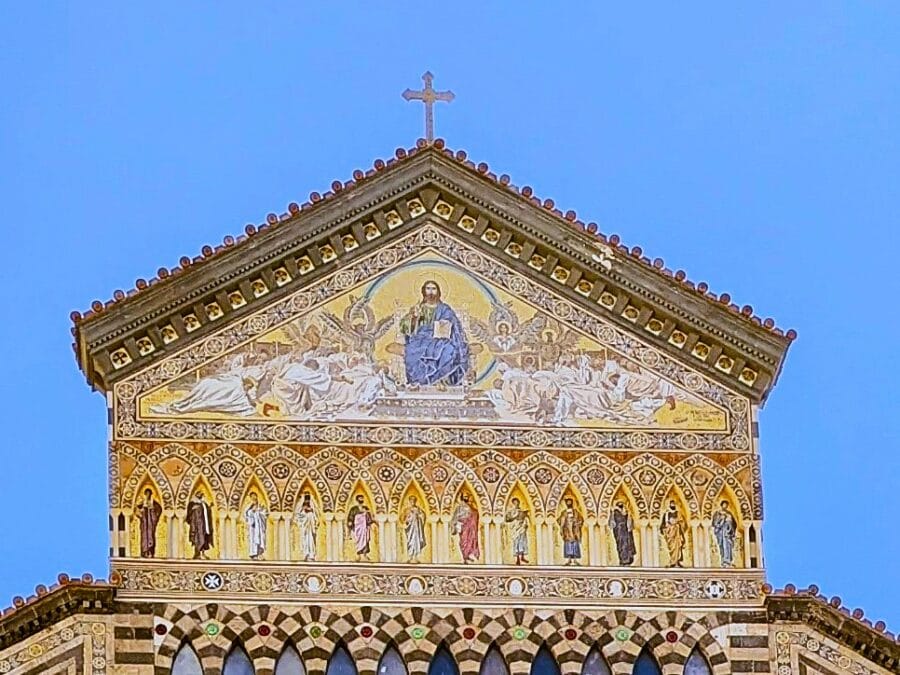 The Beautiful Cathedral of Saint Andrew at Amalfi  5 At the top of the Cathedral there is a mosaic of Christ in heaven the twelve disciples are in the row below him. Photo from FoxRVTravel article Cathedral of Saint Andrew the Apostle at Amalfi.