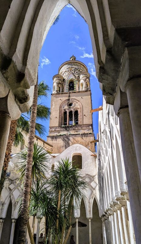 The Beautiful Cathedral of Saint Andrew at Amalfi  8 View of the bell tower from the Cloister of Paradise at the Cathedral of Saint Andrew the Apostle at Amalfi. Photo from FoxRVTravel article Cathedral of Saint Andrew the Apostle at Amalfi