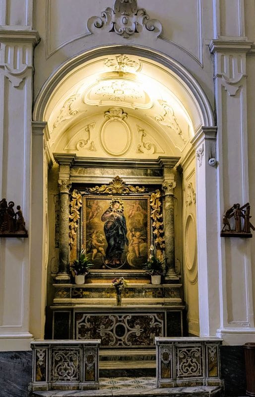 The Beautiful Cathedral of Saint Andrew at Amalfi  7 An altar with the Virgin Mary painting at the Cathedral of Saint Andrew the Apostle at Amalfi.  Photo from FoxRVTravel article Cathedral of Saint Andrew the Apostle at Amalfi.