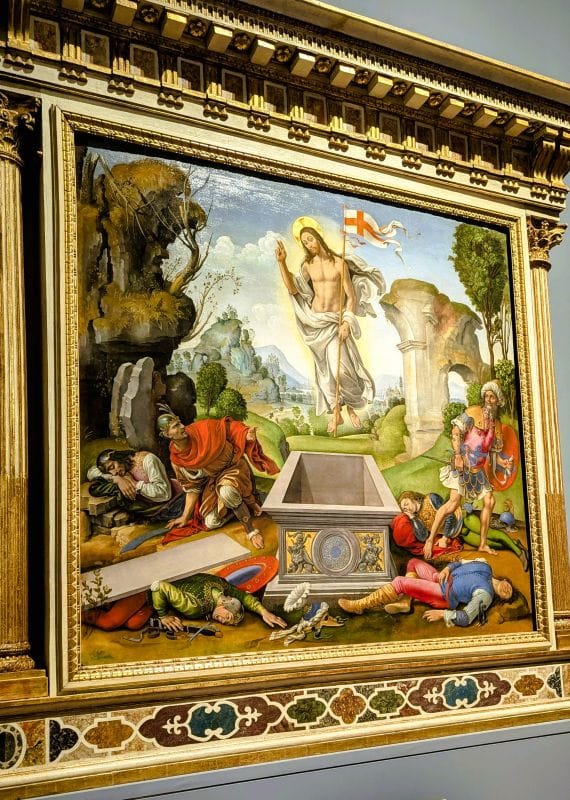 Renaissance paintings at the Gallery of the Academy 6 The Resurrection of Christ by Raffaellino del Garbo His real name was Raffaello di Bartolomeo dei Carli. He was also known as Raffaello Capponi Oil on panel, 1500-1505 Photo from FoxRVTravel article "Renaissance paintings at the Gallery of the Academy"