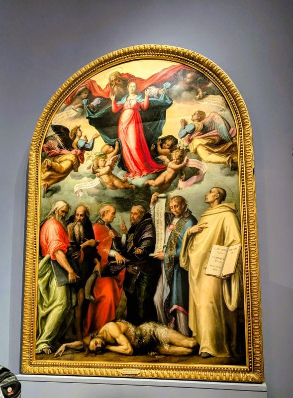Renaissance paintings at the Gallery of the Academy 9 Dispute of the Church Fathers on the Immaculate Conception by Giovanni Antonio Sogliani Oil on panel, c. 1531/1533-1536 Oli on wooden panel, circa 1531/1533-1536 Photo from FoxRVTravel article "Renaissance paintings at the Gallery of the Academy"
