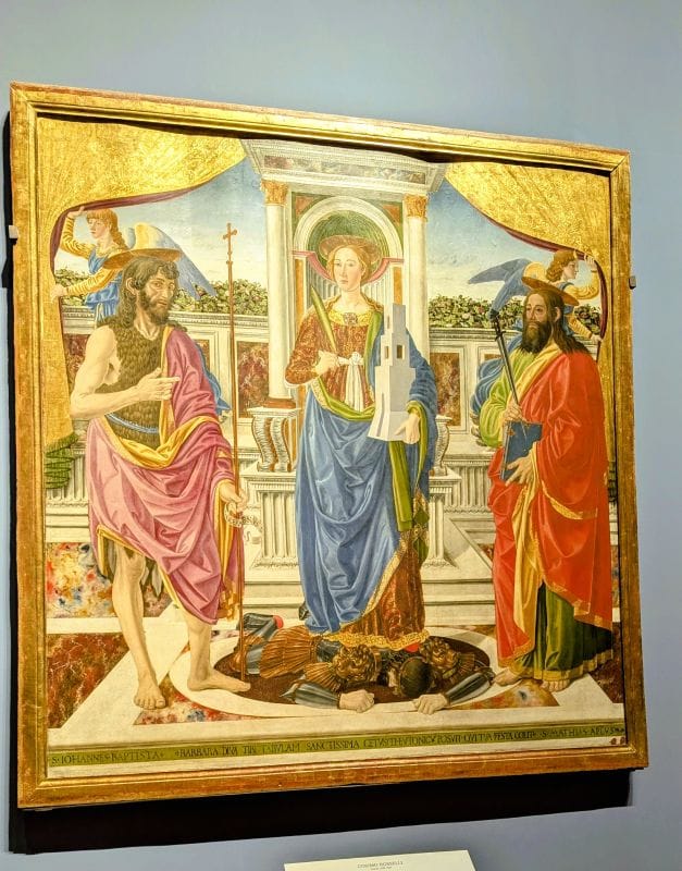 Renaissance paintings at the Gallery of the Academy 12 St. John the Baptist and St. Matthew Santa Barbara Cosimo di Lorenzo Rosselli Tempera on wood panel, circa 1460- 1470 Photo from FoxRVTravel article "Pre-Renaissance paintings at the Gallery of the Academy"