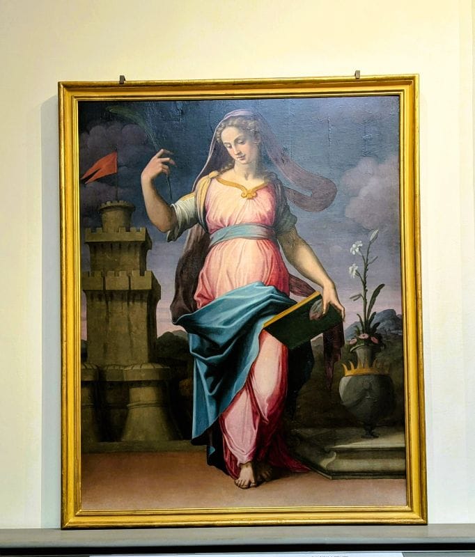 Renaissance paintings at the Gallery of the Academy 18 Saint Barbara painter unknown disciple of Vasari 1550-1560 Oil on canvas Photo from FoxRVTravel article "Renaissance paintings at the Gallery of the Academy"