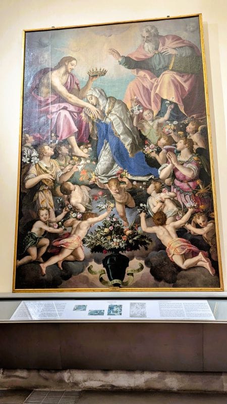 Renaissance paintings at the Gallery of the Academy 22 Coronation of the Virgin, by Alessandro di Cristofano di Lorenzo del Bronzino Allori 1593 Alessandro di Cristofano di Lorenzo del Bronzino Allori Oil on canvas fastened to wood Photo from FoxRVTravel article "Renaissance paintings at the Gallery of the Academy"