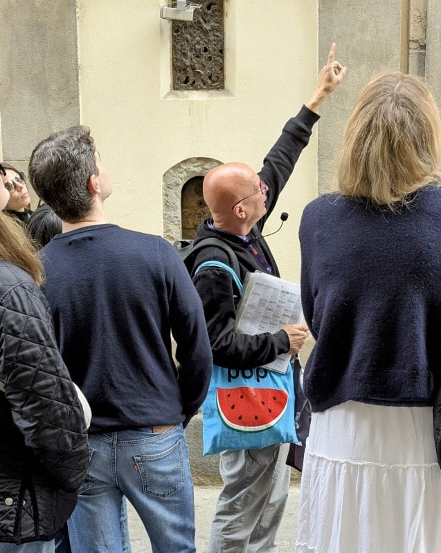 Visiting Florence is an art lesson on the streets 6 One of the things we frequently do is take one of the free guided tours. I think this was especially important in Florence. Here Armando (our tour guide) is showing us something (probably another tower). Photo from FoxRVTravel article "Visiting Florence is a art lesson on the streets"